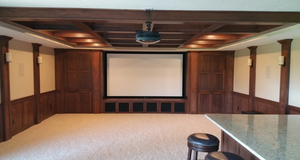 premier construction, des moines construction services, custom basement, finished basement, basement theater, home theater, basement kitchen, kitchen design, basement design